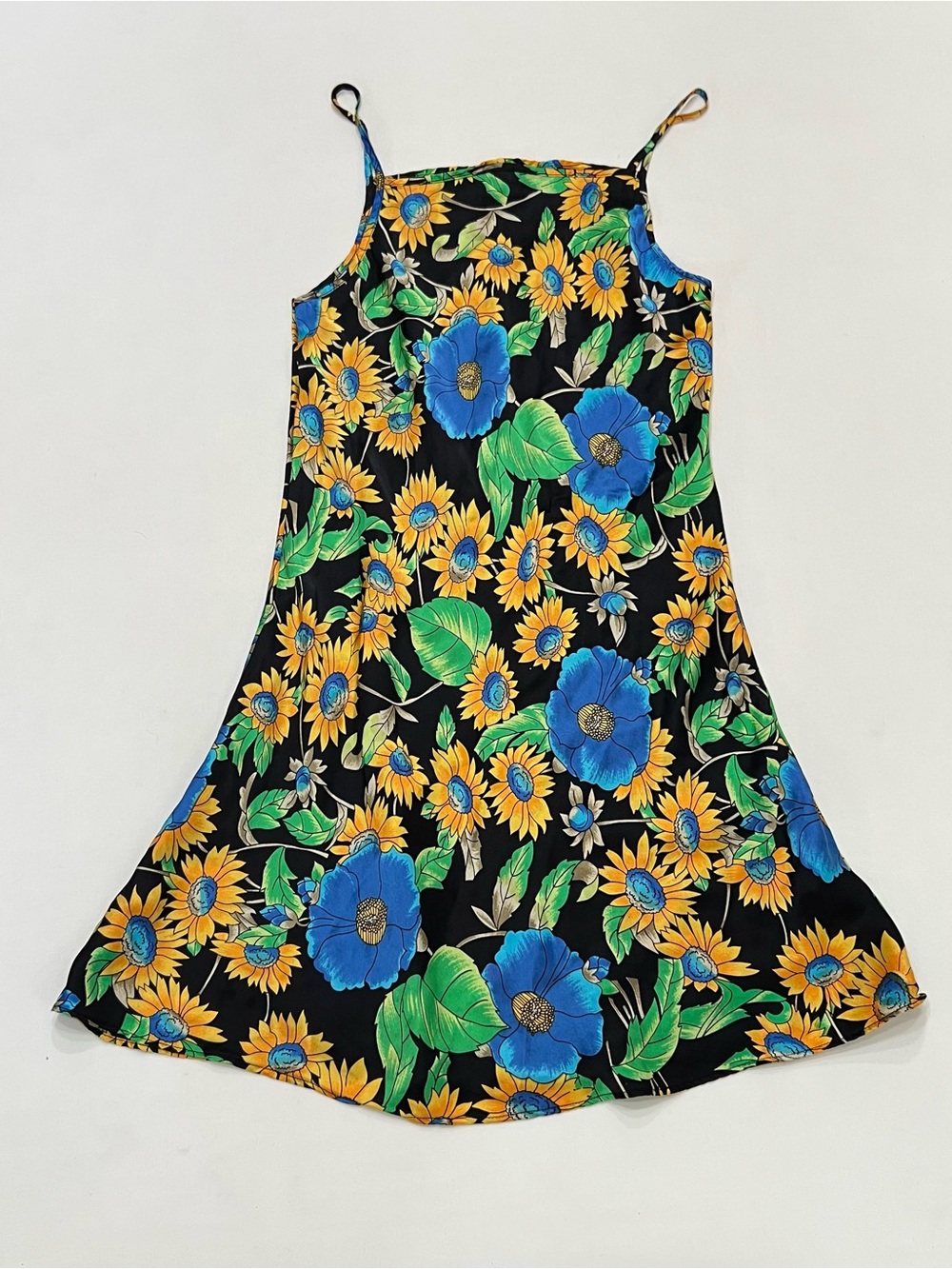 Vintage 90s Sunflower Floral Slip Dress Sz S Spaghetti Strap Grunge Whimsigoth